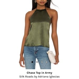 Silk Roads by Adriana Iglesias Olive Green Silk Halter Top - Brand New